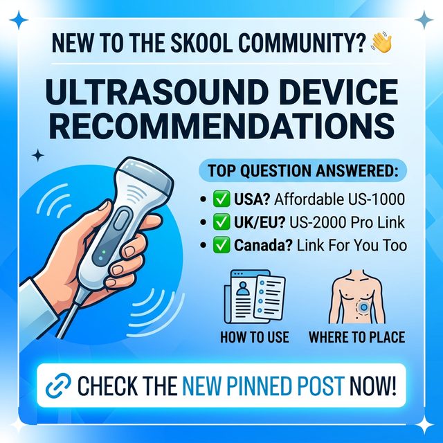 Ultrasound device recommendations graphic: a hand holding a handheld ultrasound probe, with picks for the USA, UK and EU, and Canada